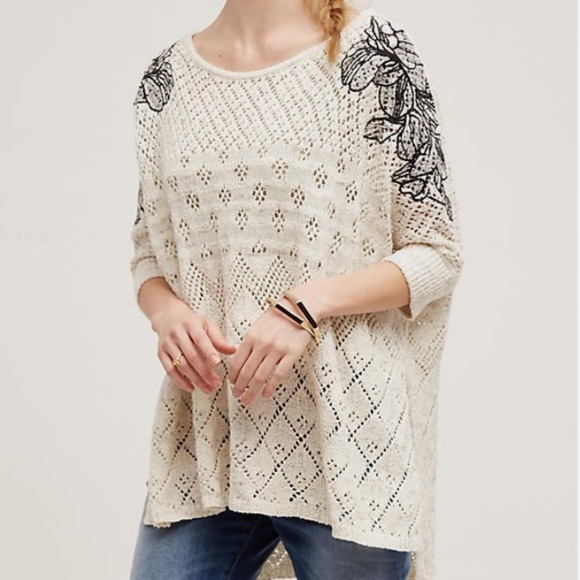 Anthropologie Knitted Knotted Embroidered Lana Tunic Sweater XS/S - Picture 1 of 8